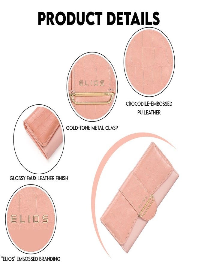 Elios Women's Croc-Embossed PU Leather Wallet Clutch Phone Holder Card Organizer Zipper Pockets Wallet Purse for Women and Ladies I Gift for Women (Pink) - Image 3